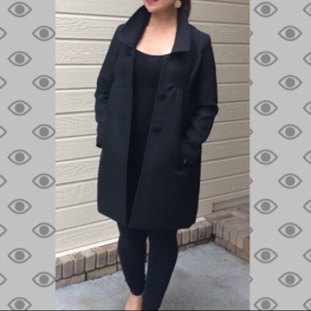 Max Studio Black Swing Coat Lined Curved Collar Women's Size S